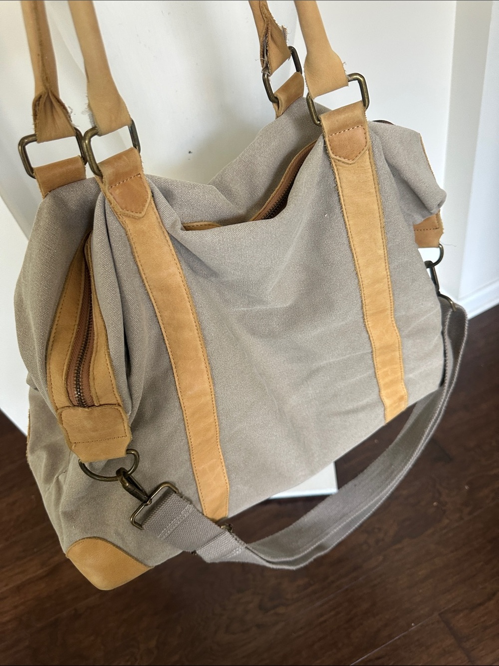 Hearth & Hand Tan Canvas & Leather Carry-on Bag - Picture 5 of 9